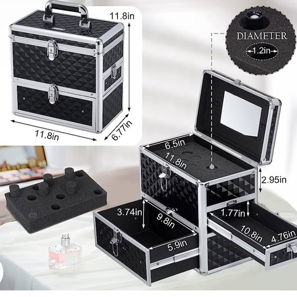 Frenessa Makeup Train Case Professional Cosmetic Box w/ Drawer Mirror xl - Picture 4 of 4